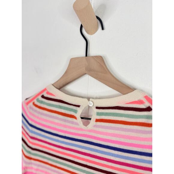 J. Crew Italian Cashmere Stripe Sweater Size Medium Pink Crewneck 3/4 Sleeve - Picture 6 of 7